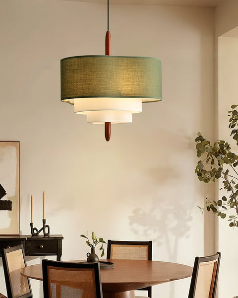 Layered Linen Drum Pendant Light for Dining and Living Room Lighting