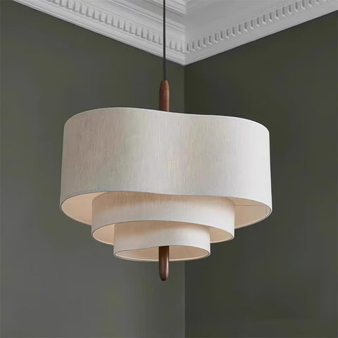 Layered Linen Drum Pendant Light for Dining and Living Room Lighting