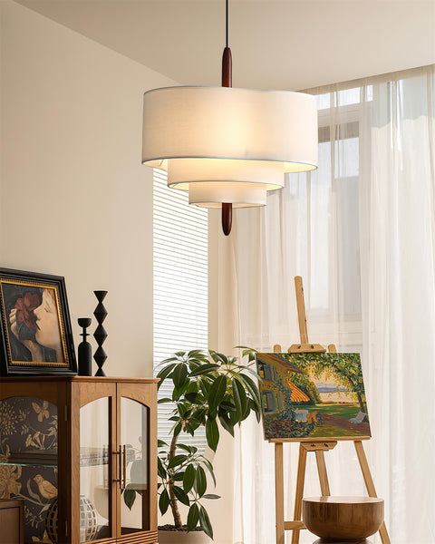 Layered Linen Drum Pendant Light for Dining and Living Room Lighting