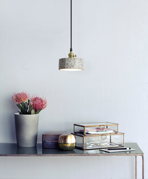 Pendant Light with Speckled Terrazzo Shade and Adjustable Hanging Cord
