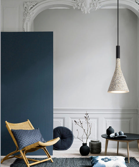 Pendant Light with Speckled Terrazzo Shade and Adjustable Hanging Cord