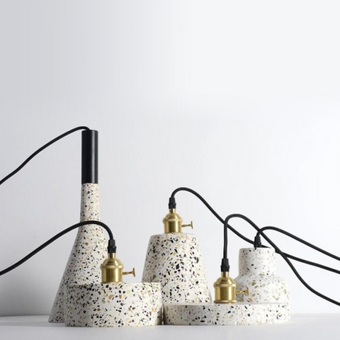 Pendant Light with Speckled Terrazzo Shade and Adjustable Hanging Cord