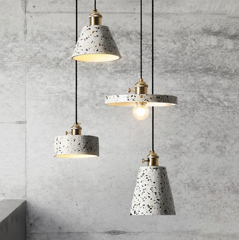 Pendant Light with Speckled Terrazzo Shade and Adjustable Hanging Cord