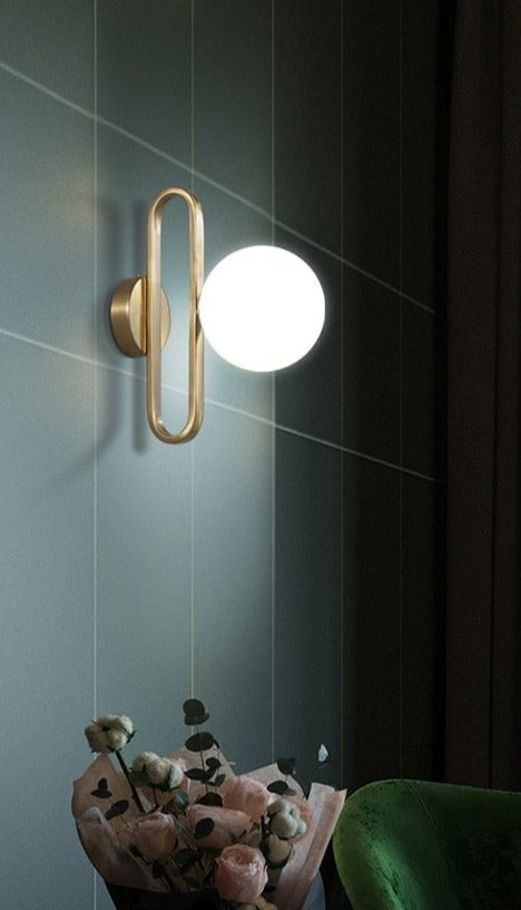Wall Sconce with Frosted Glass Globe and Brushed Metal Loop Frame