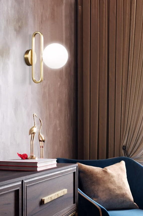 Wall Sconce with Frosted Glass Globe and Brushed Metal Loop Frame