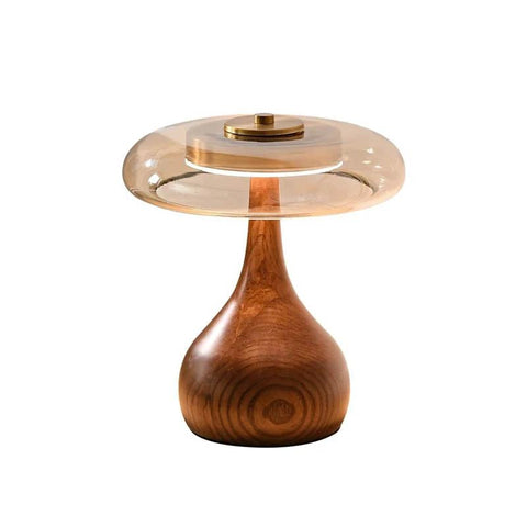 Wood Table Lamp with Circular Clear Shade — product view