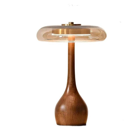 Wood Table Lamp with Circular Clear Shade — product view