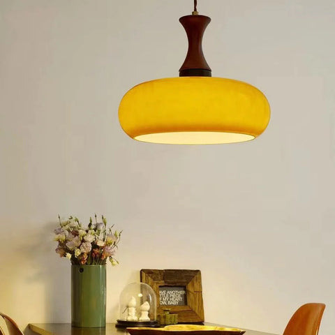 Glass Dome Pendant Light with Wood Accent