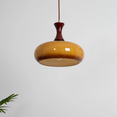 Glass Dome Pendant Light with Wood Accent