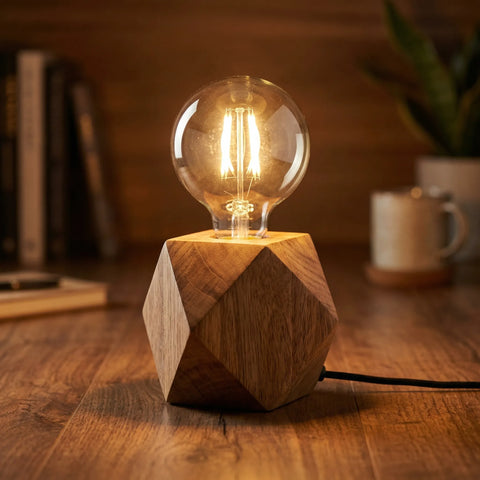 Table Lamp Base in Solid Wood with Exposed Bulb Socket
