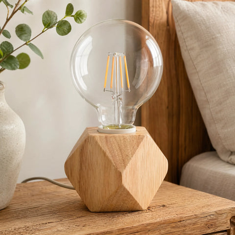 Table Lamp Base in Solid Wood with Exposed Bulb Socket