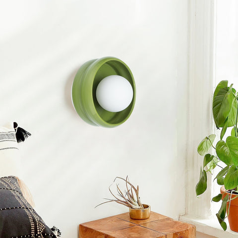 Round Ceramic Wall Sconce with E27 Bulb Socket and Minimalist Design