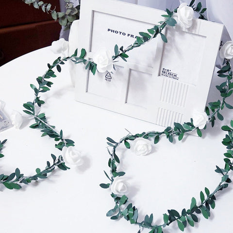 LED Rose Garland String Lights with Leaf Detail and Battery Power
