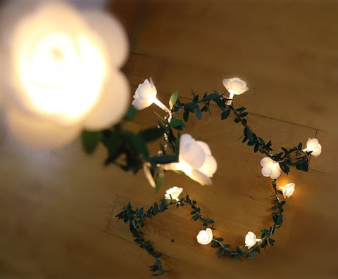 LED Rose Garland String Lights with Leaf Detail and Battery Power