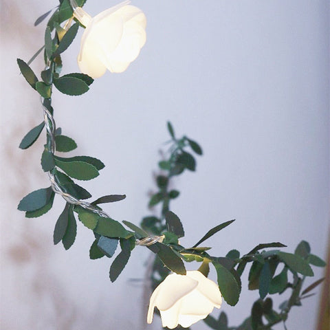 LED Rose Garland String Lights with Leaf Detail and Battery Power