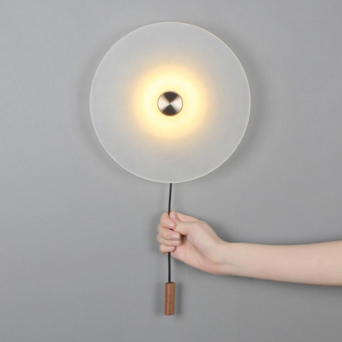 LED Disc Wall Lamp with Frosted Glass Shade and Pull Switch Options
