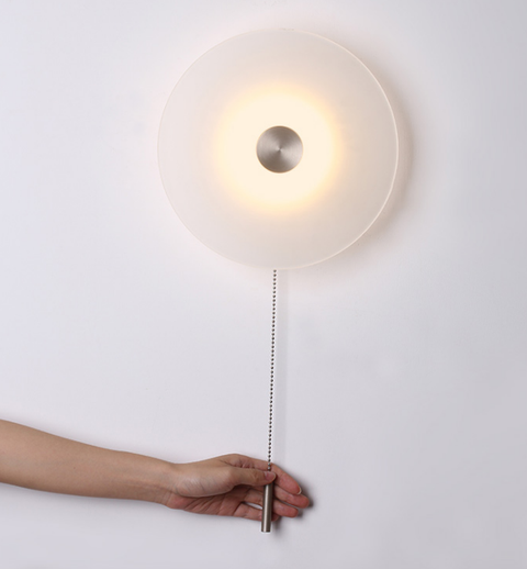 LED Disc Wall Lamp with Frosted Glass Shade and Pull Switch Options