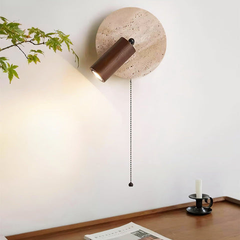 Wall Light with Rotatable Travertine Disc