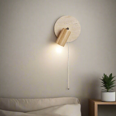 Wall Light with Rotatable Travertine Disc