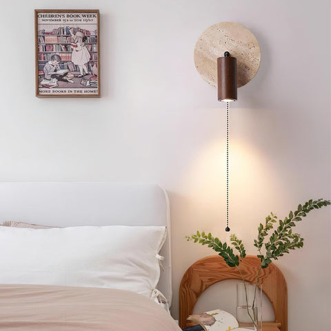 Wall Light with Rotatable Travertine Disc