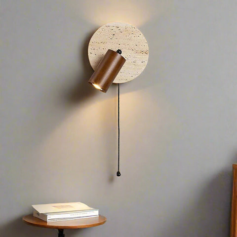 Wall Light with Rotatable Travertine Disc