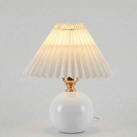 Ceramic Table Lamp with Pleated Shade for Bedroom or Living Room