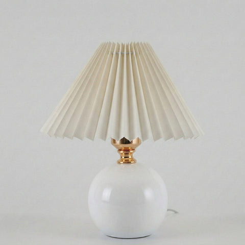 Ceramic Table Lamp with Pleated Shade for Bedroom or Living Room