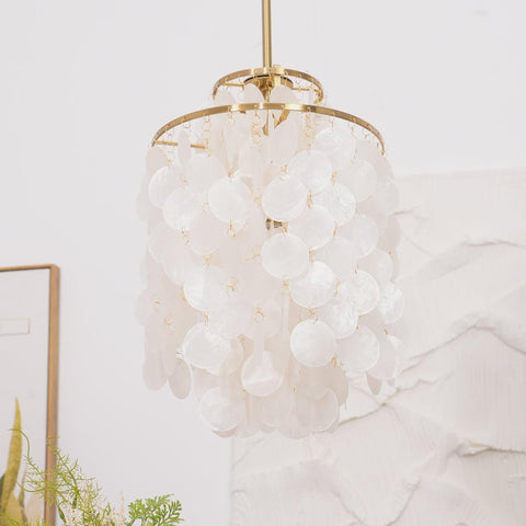 Pendant Light with Layered Natural Shell and Vintage Style