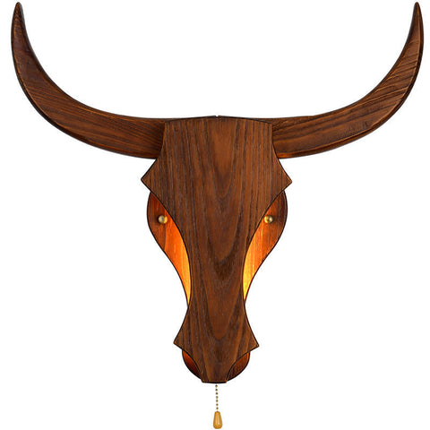 Wood Bull Head Wall Light with Sculpted Rustic LED Wall Accent