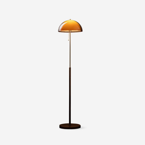 Floor Lamp with Acrylic Mushroom Shade and Retro Wood Base
