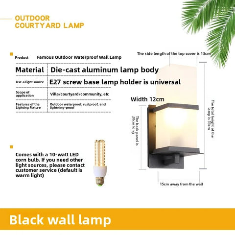 Outdoor Wall Light with Rectangular Lantern Frame in Die-cast Aluminum