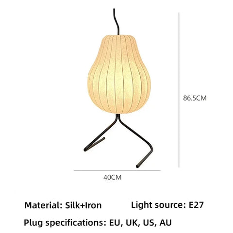 Japanese-style Silk Floor Lamp with Pear-shaped Shade