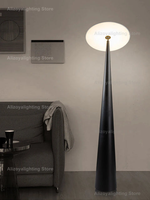 Zoya Cone Floor Lamp with Tapered Cone Silhouette in Metal and Acrylic