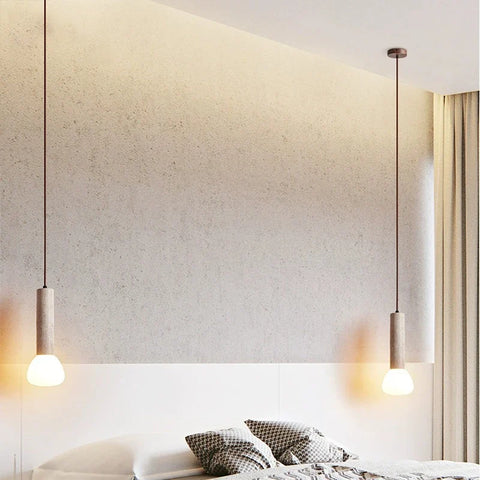 Pendant Light with Travertine Column and Glass Globe