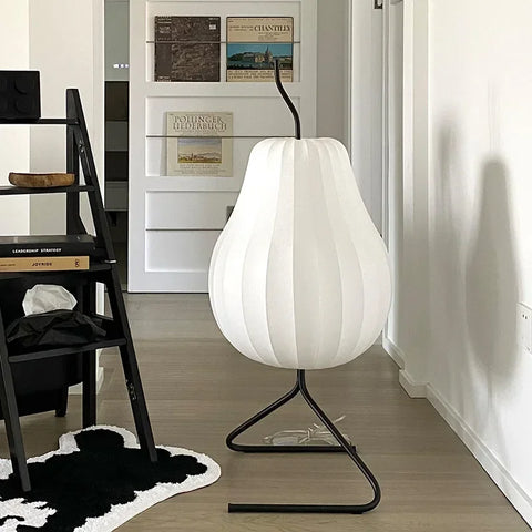 Japanese-style Silk Floor Lamp with Pear-shaped Shade