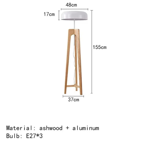 Solid Wood Floor Lamp with Tripod Base and Drum Shade