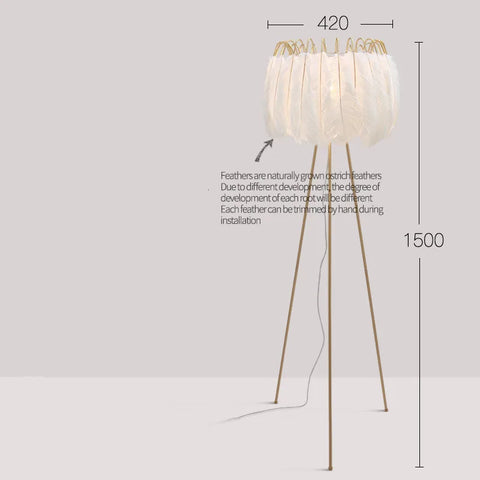 Feather Chandelier with Feathered Shade in Iron and Feathers