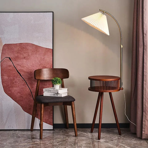 Wooden Floor Lamp with Wooden Tripod Base in Ash Wood and Aluminum