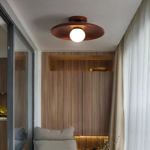 Round Wood Ceiling Light with Exposed Globe for Warm Interiors