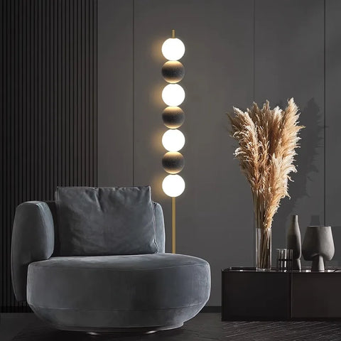 Modern Orb Floor Lamp with Stacked Glowing Orbs in Iron and Glass
