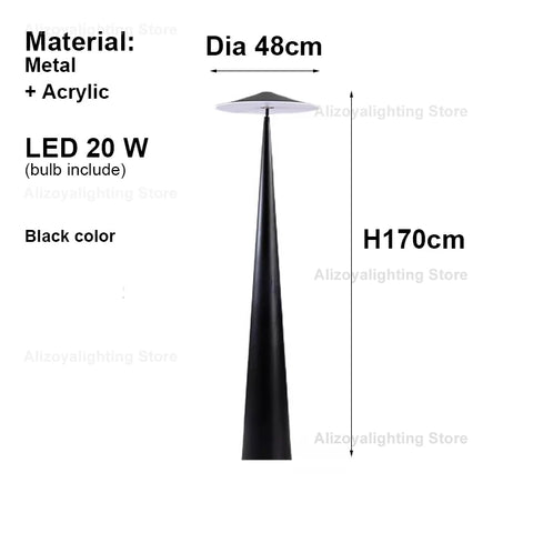 Zoya Cone Floor Lamp with Tapered Cone Silhouette in Metal and Acrylic