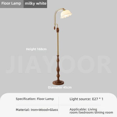 Walnut Floor Lamp with Fabric Shade with Rounded Wood Base and Shade