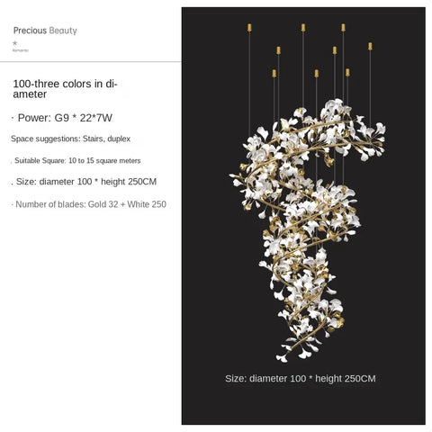 Porcelain Ginkgo Chandelier with Porcelain Leaf Cluster