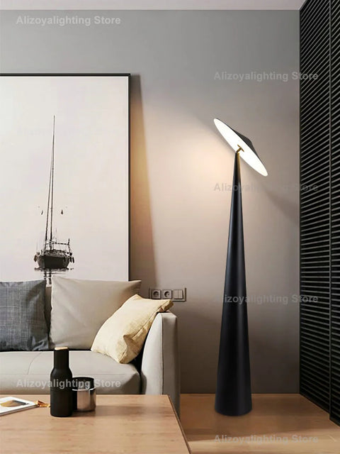 Zoya Cone Floor Lamp with Tapered Cone Silhouette in Metal and Acrylic