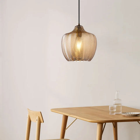 Pendant Light with Wavy Ribbed Glass and Vintage Nordic Style