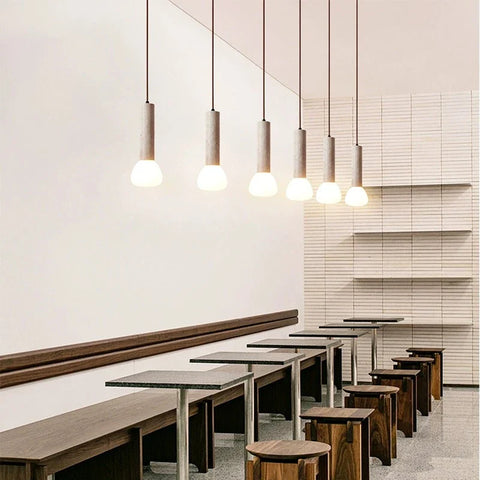Pendant Light with Travertine Column and Glass Globe