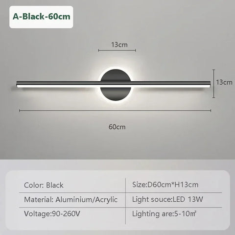 Modern Linear LED Wall Light for Mirrors and Bedside Lighting