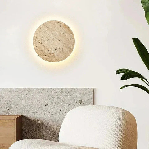 Wall Light with Round Travertine Shade
