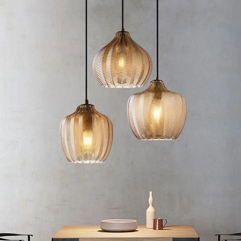 Pendant Light with Wavy Ribbed Glass and Vintage Nordic Style