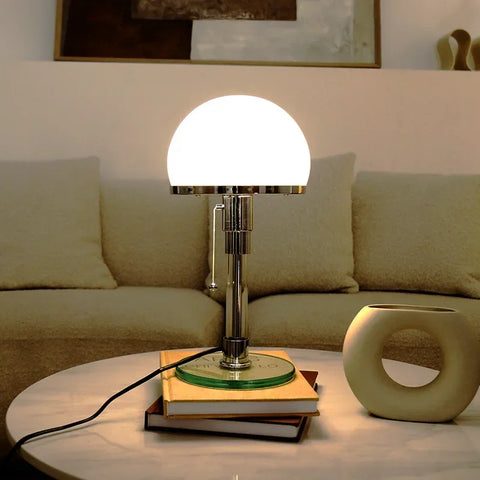 Bauhaus Glass Globe Table Lamp with Chrome Base